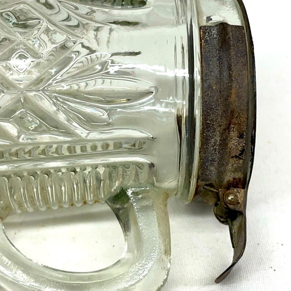 Vintage Crystal glass syrup pitcher with metal flip up lid sz 5x3 - Picture 7 of 9